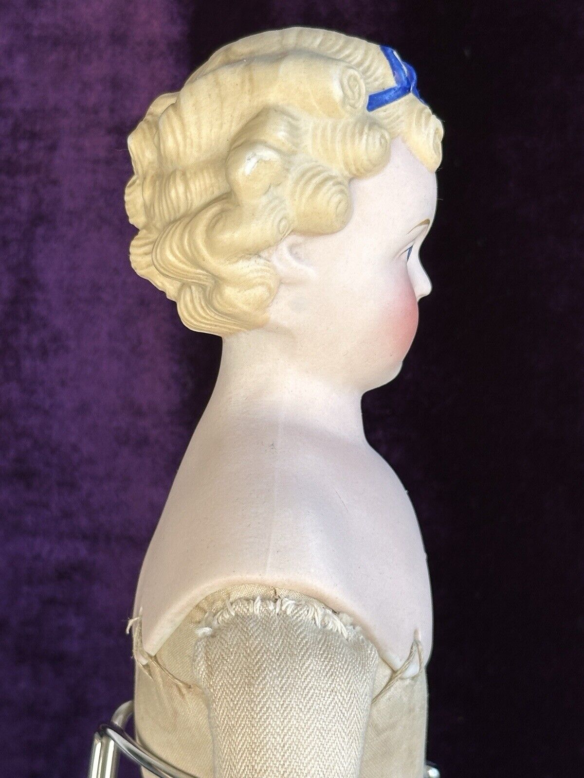 Antique German 16” Dolly Madison Blue Bow Parian Bisque China Head Doll