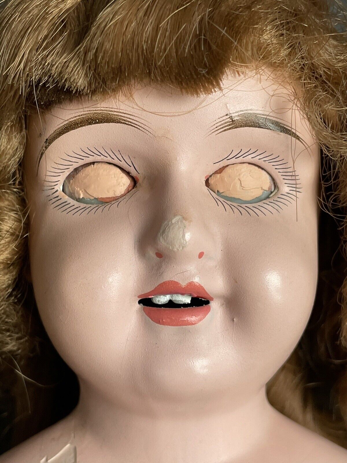 Antique German 22” Alfred Heller (?) Metal Head Glass Eyes Doll