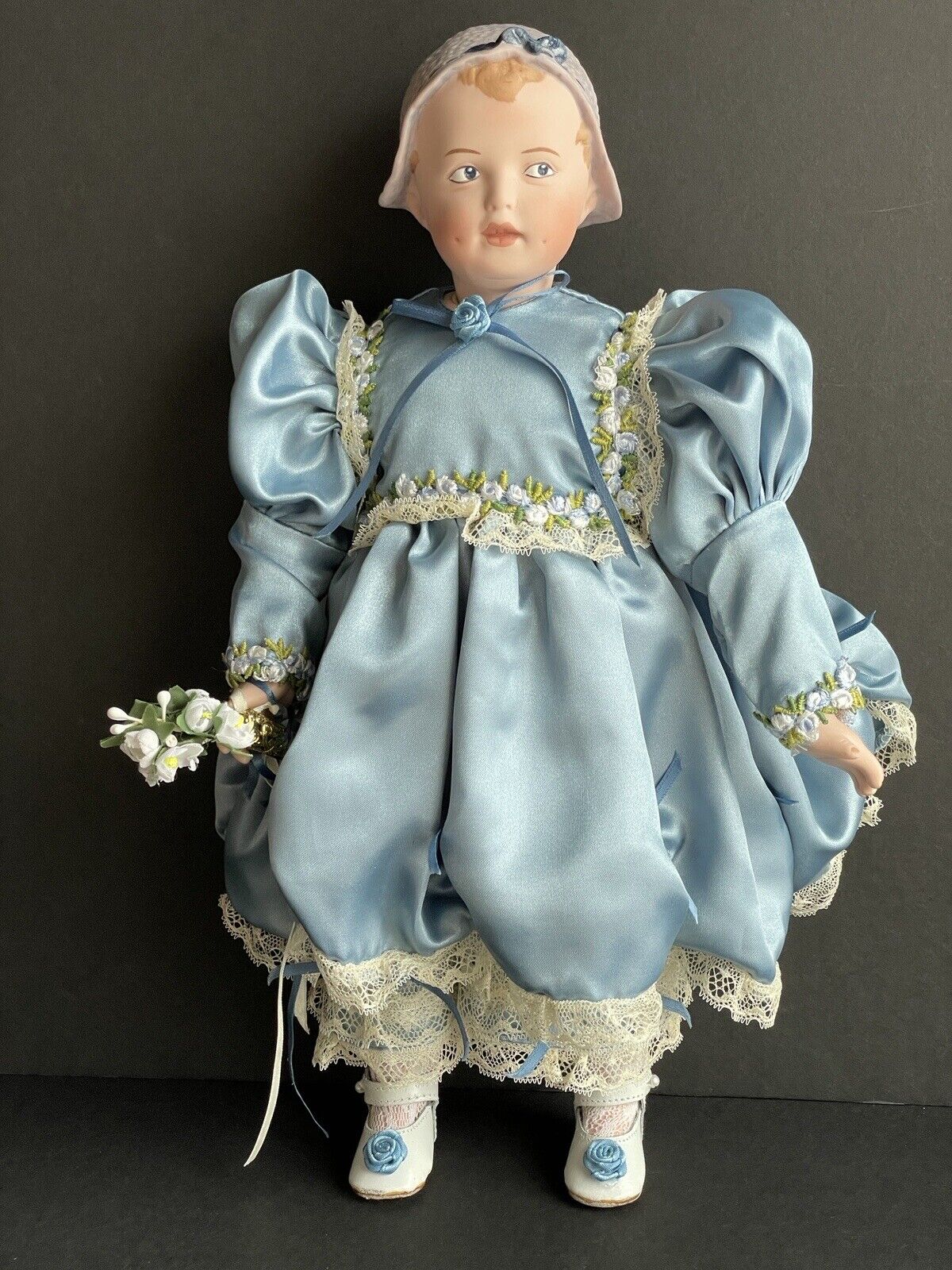 14” Reproduction of Antique German Gebruder Heubach Bonnet Doll