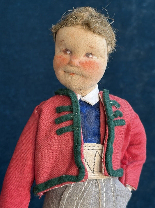 Unidentified Vintage (?) 8.5” Cloth Leather Boy Doll