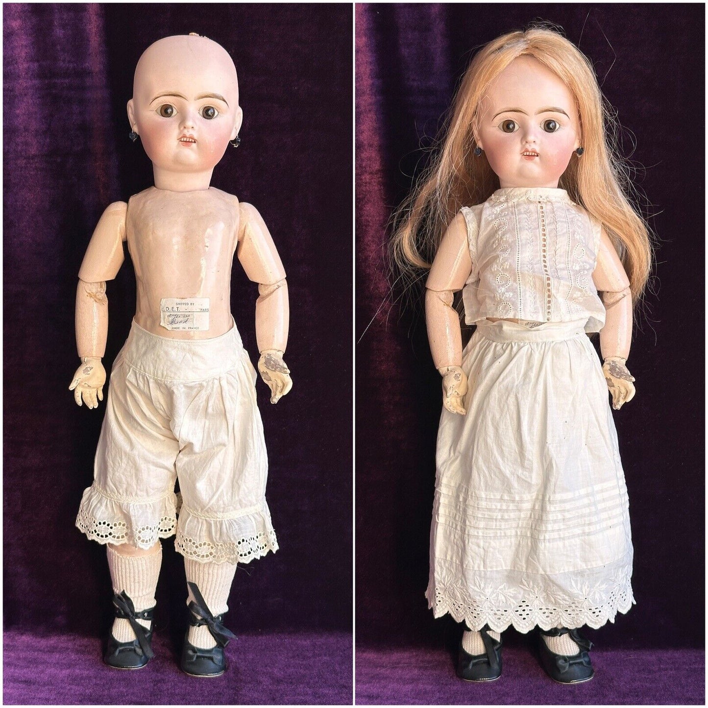 Antique French 20” Pintel & Godchaux Bisque Head Doll