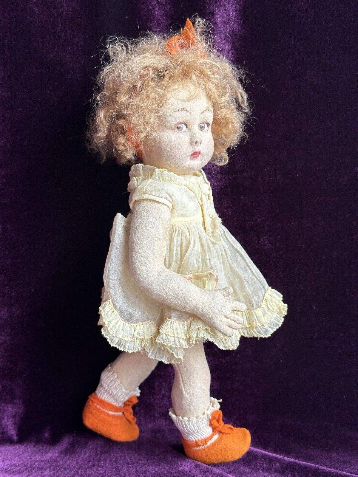 Vintage Italian 12”-13” Lenci Series 70 (?) Felt Cloth Girl Doll