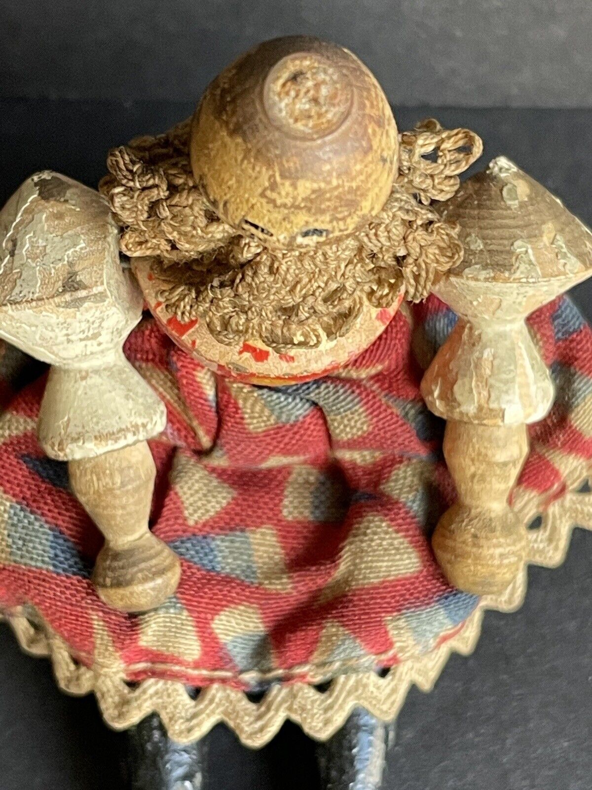 Antique German Grodnertal (?) Carved Wooden Miniature Dollhouse Victorian Doll