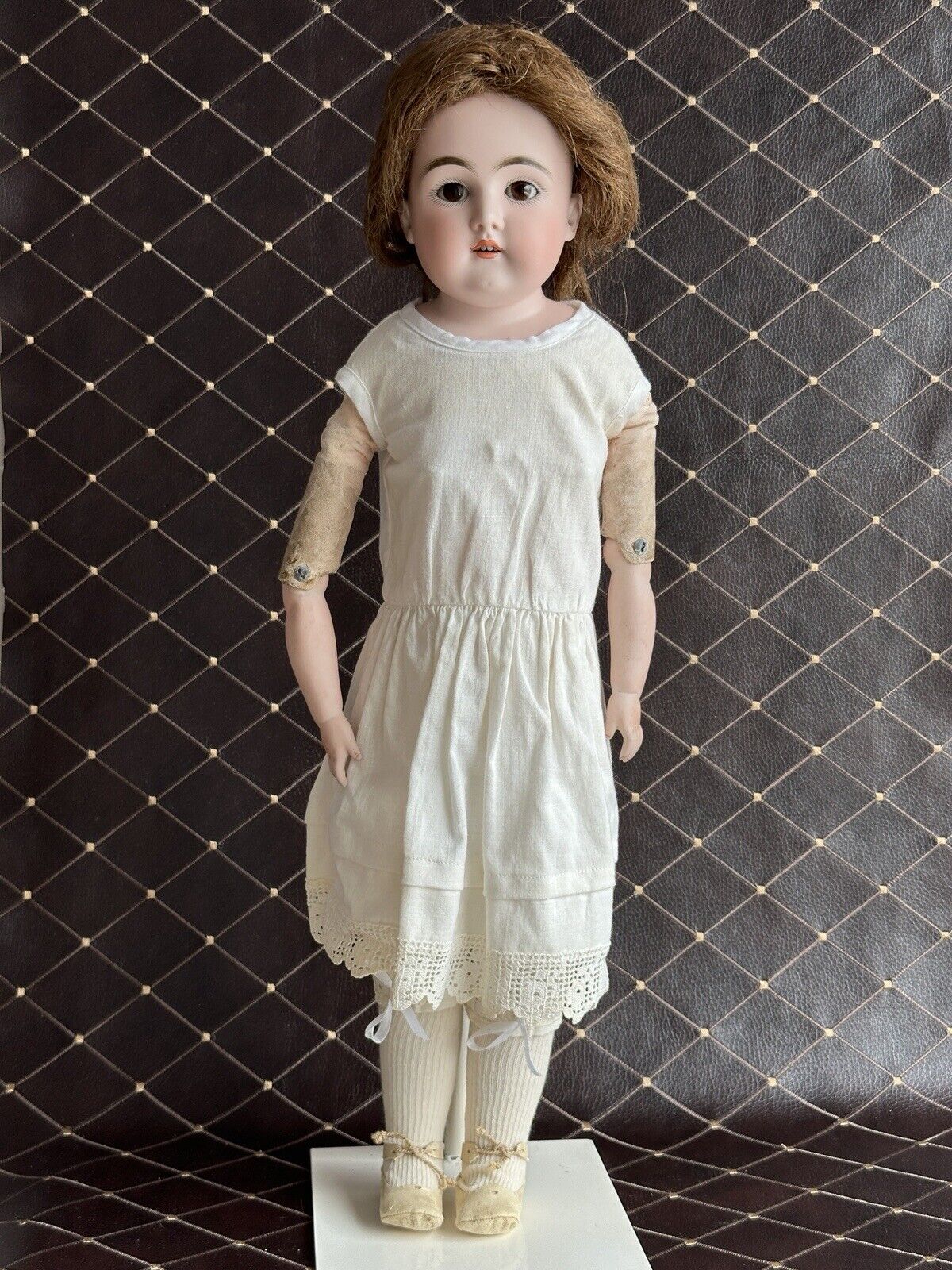 Antique German 22” Kestner Bisque Shoulder Head Leather Body Doll