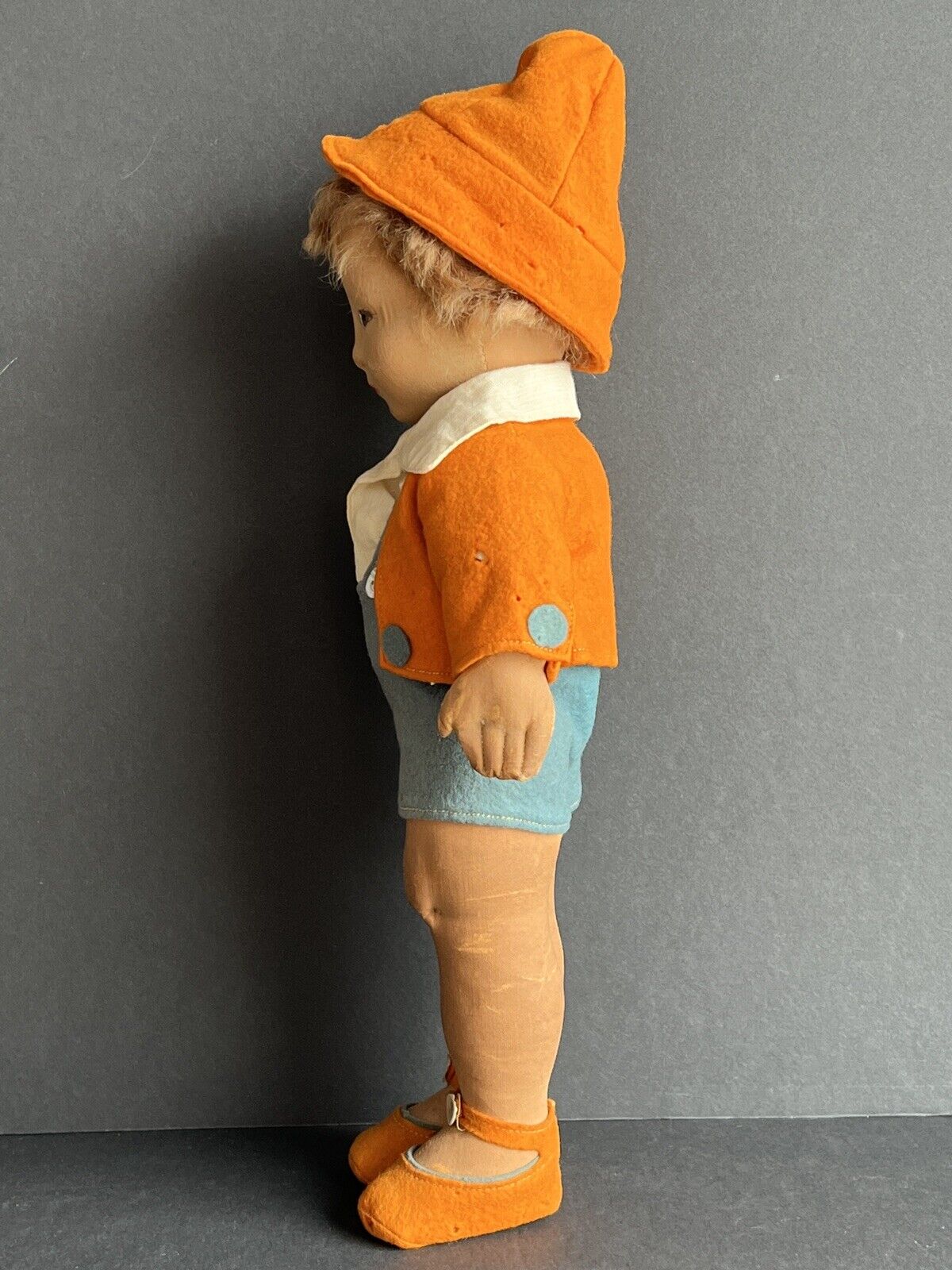 Antique English Early Cloth Chad Valley Boy Doll with Original Tag Felt Clothes