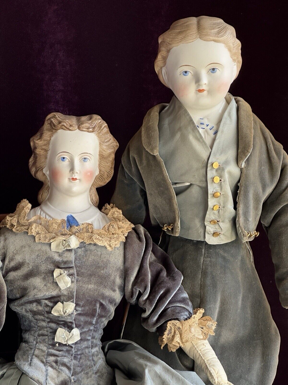 2 Antique German 22" Dornheim, Koch & Fisher Victorian Parian Bisque Head Dolls