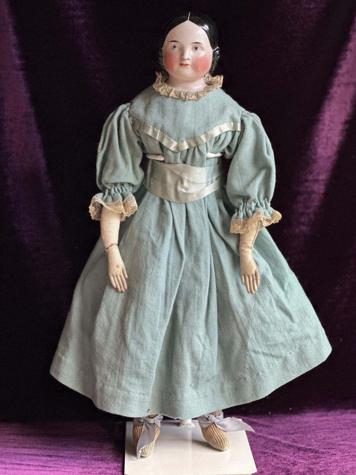 Antique German 21” Kister Covered Wagon Pink Tint China Shoulder Head Doll