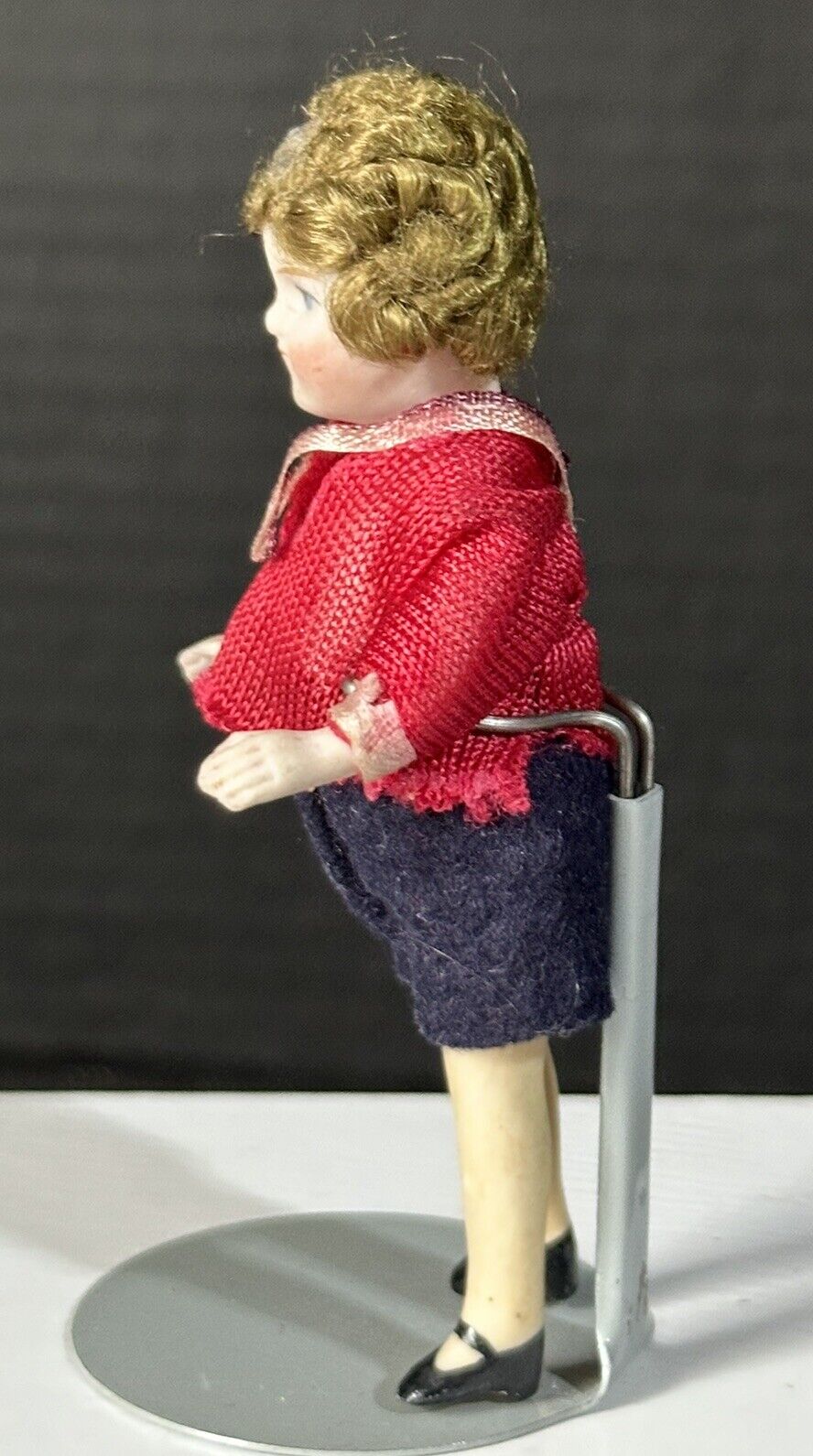Antique German Flapper (?) All Bisque 3 3/4” Mignonette Girl Doll Dollhouse Size