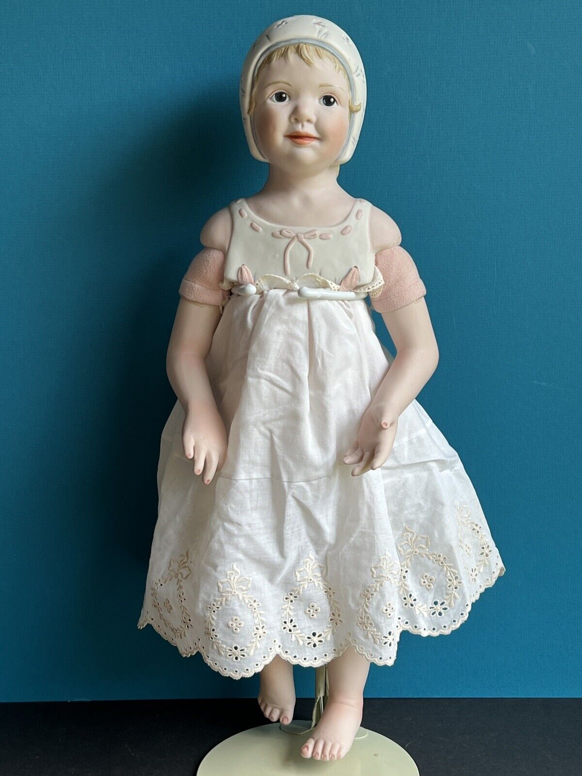 OOAK 19” Collectible Doll Hannah with Molded Bonnet Intaglio Eyes