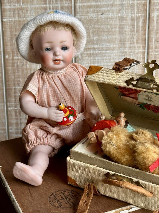 Rare Antique German All Bisque 6.75" Kestner 178 Miniature Toddler Doll + Extras