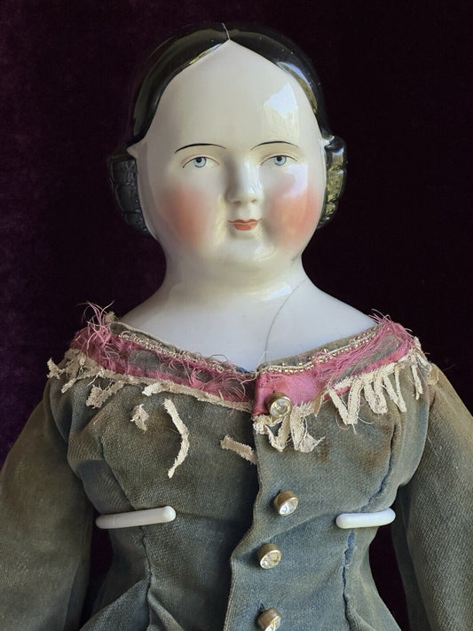 Large Antique German 25” Covered Wagon China Shoulder Head Doll