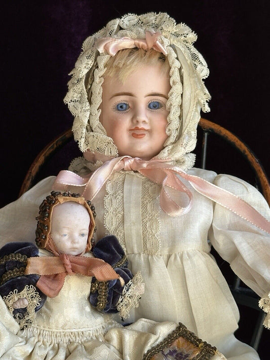 Antique German 14” Carl Bergner 3-Faces Multifaceted Bisque Head Doll