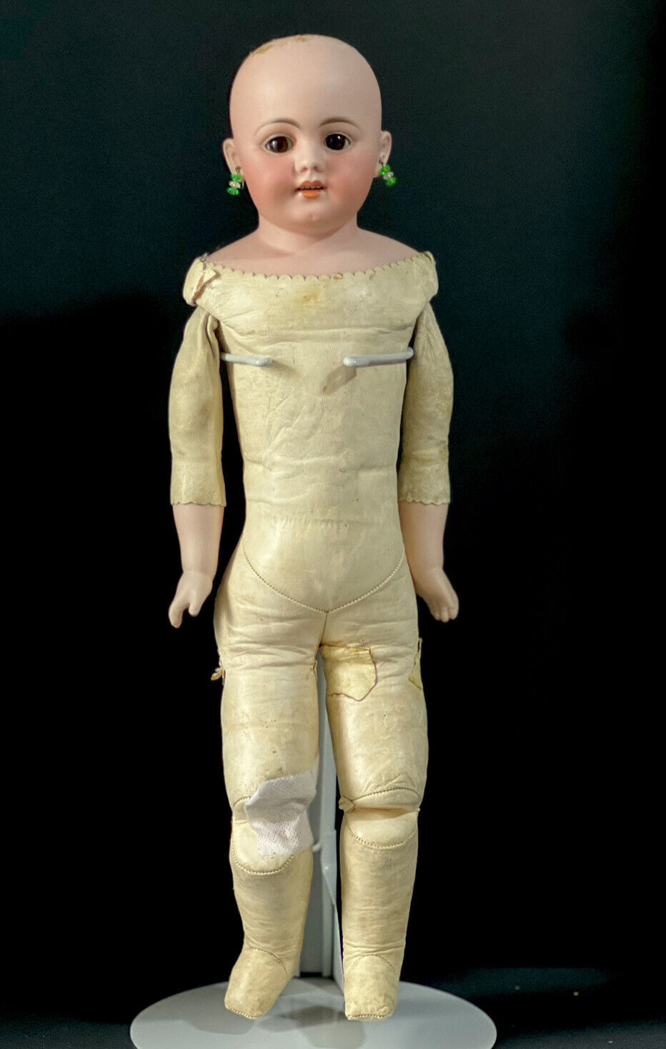 Antique German Early Simon Halbig  20” Doll Turned Head Mold 1010 Leather Body