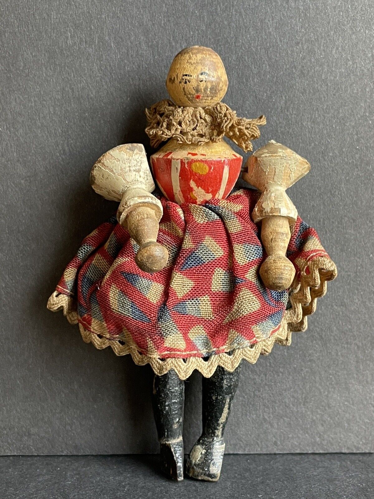 Antique German Grodnertal (?) Carved Wooden Miniature Dollhouse Victorian Doll