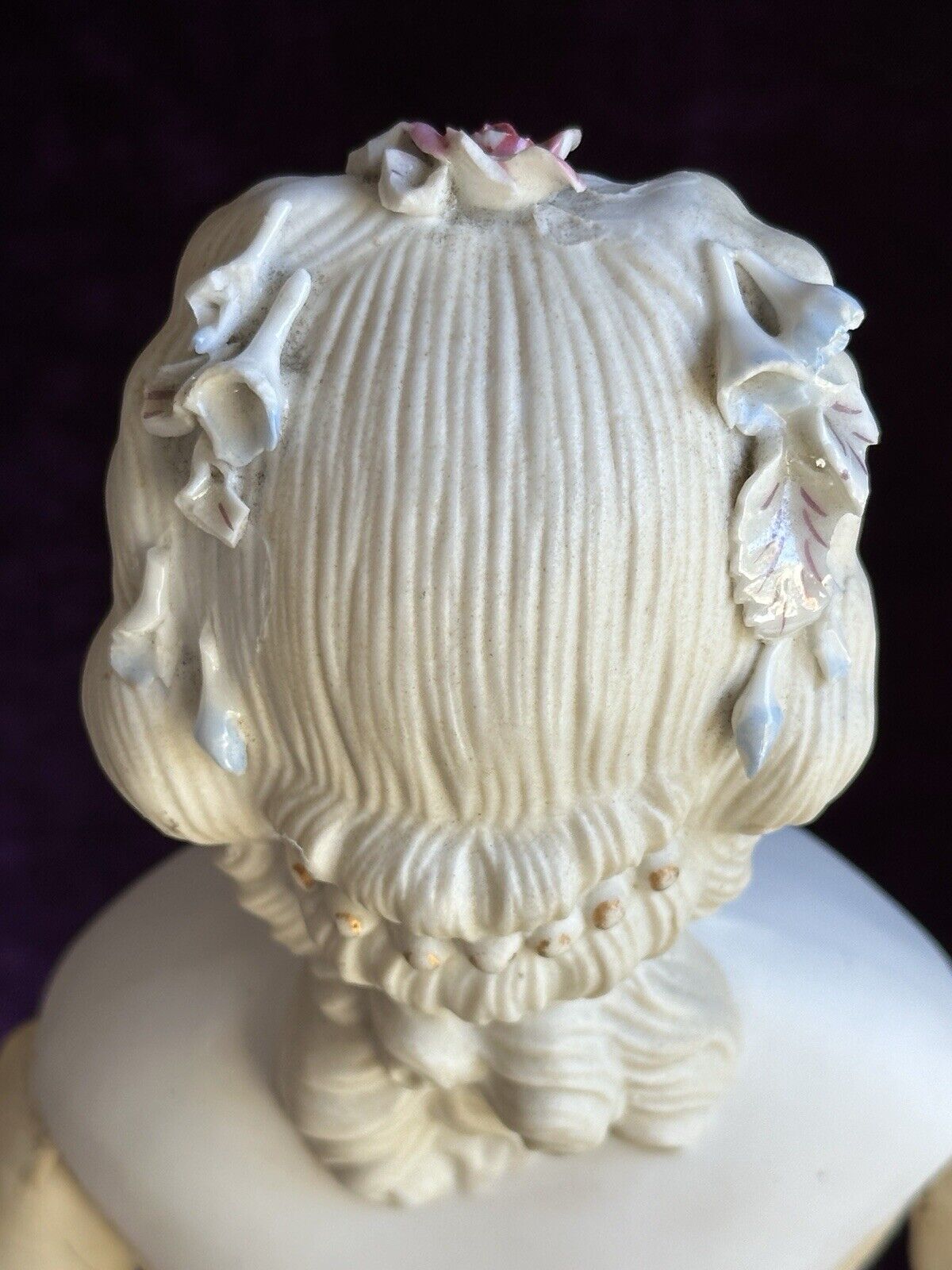 Antique German 17” Kling Parian Bisque Head China Bride Doll Dresden Flowers