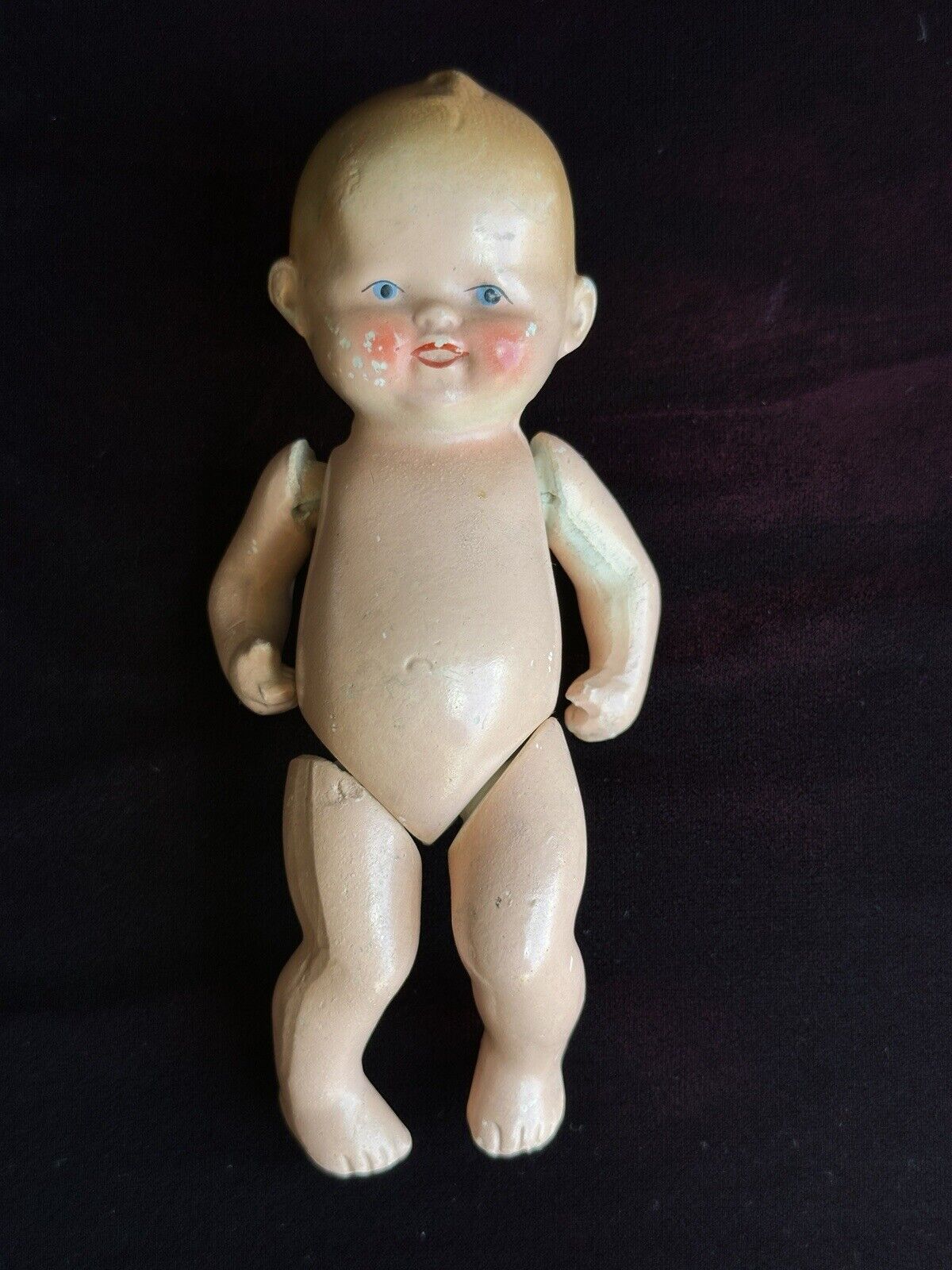 Antique German Miniature Hertwig (?) Bisque Baby Doll with Accessories