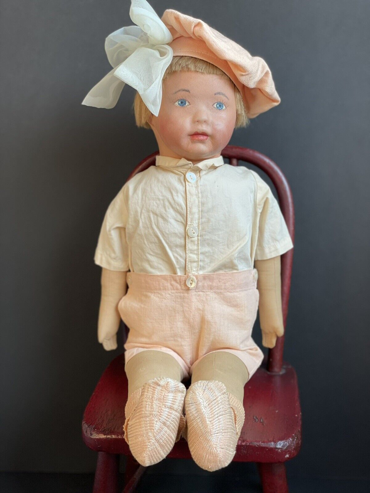 Antique American 19” Kamkins Cloth Oil Painted Doll