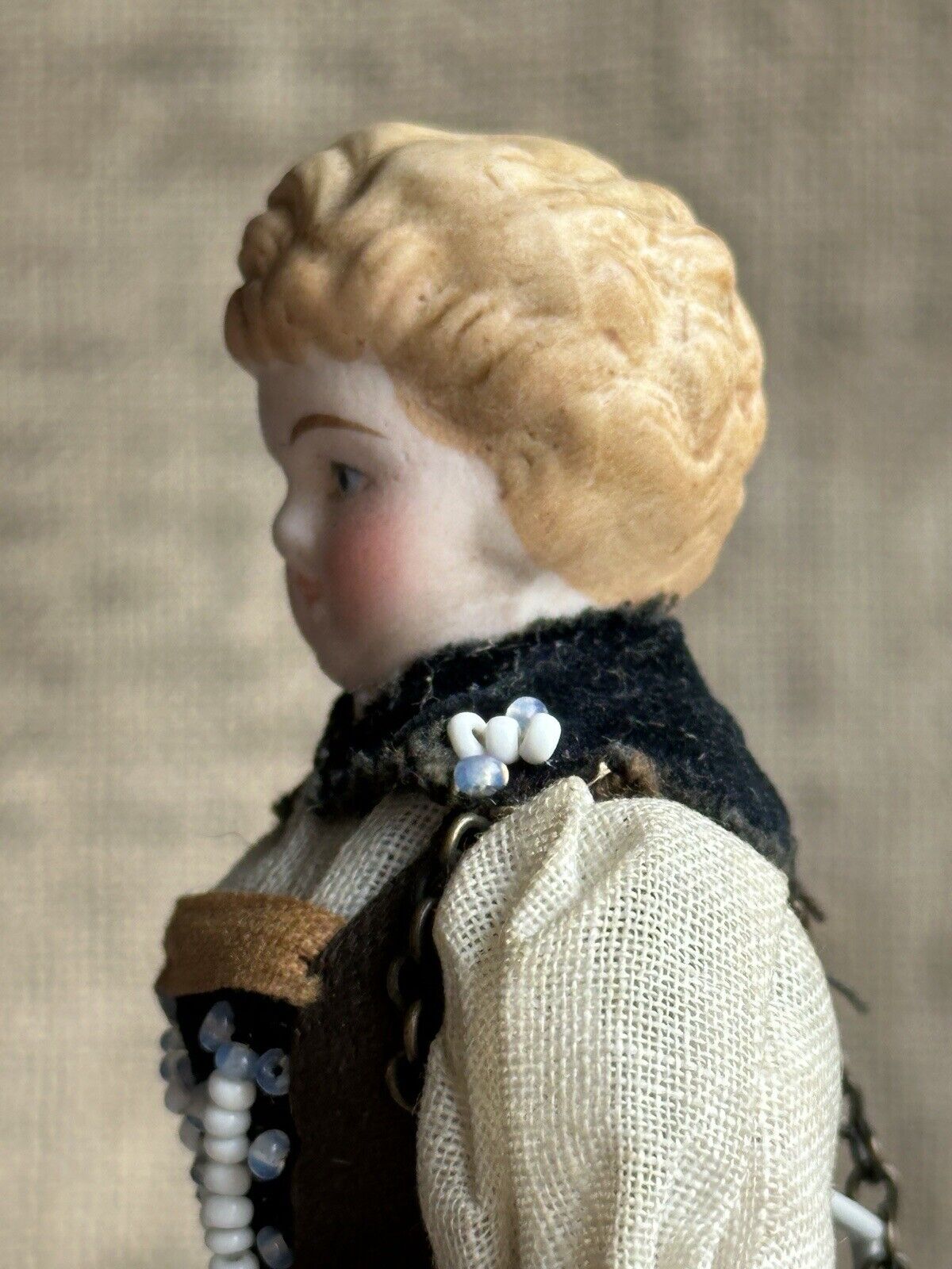 Antique German Miniature Dollhouse 5.75” Bisque Head Parian Girl Doll