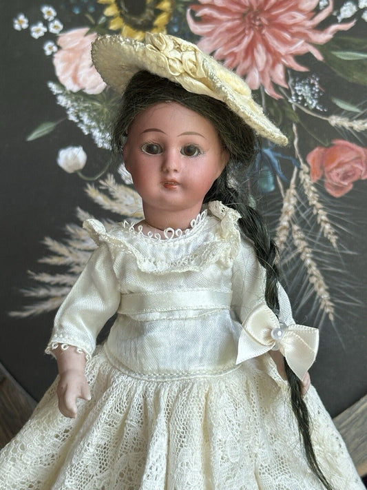 Antique German 7” All Bisque Simon Halbig Dark Complexion Black Stockings Doll