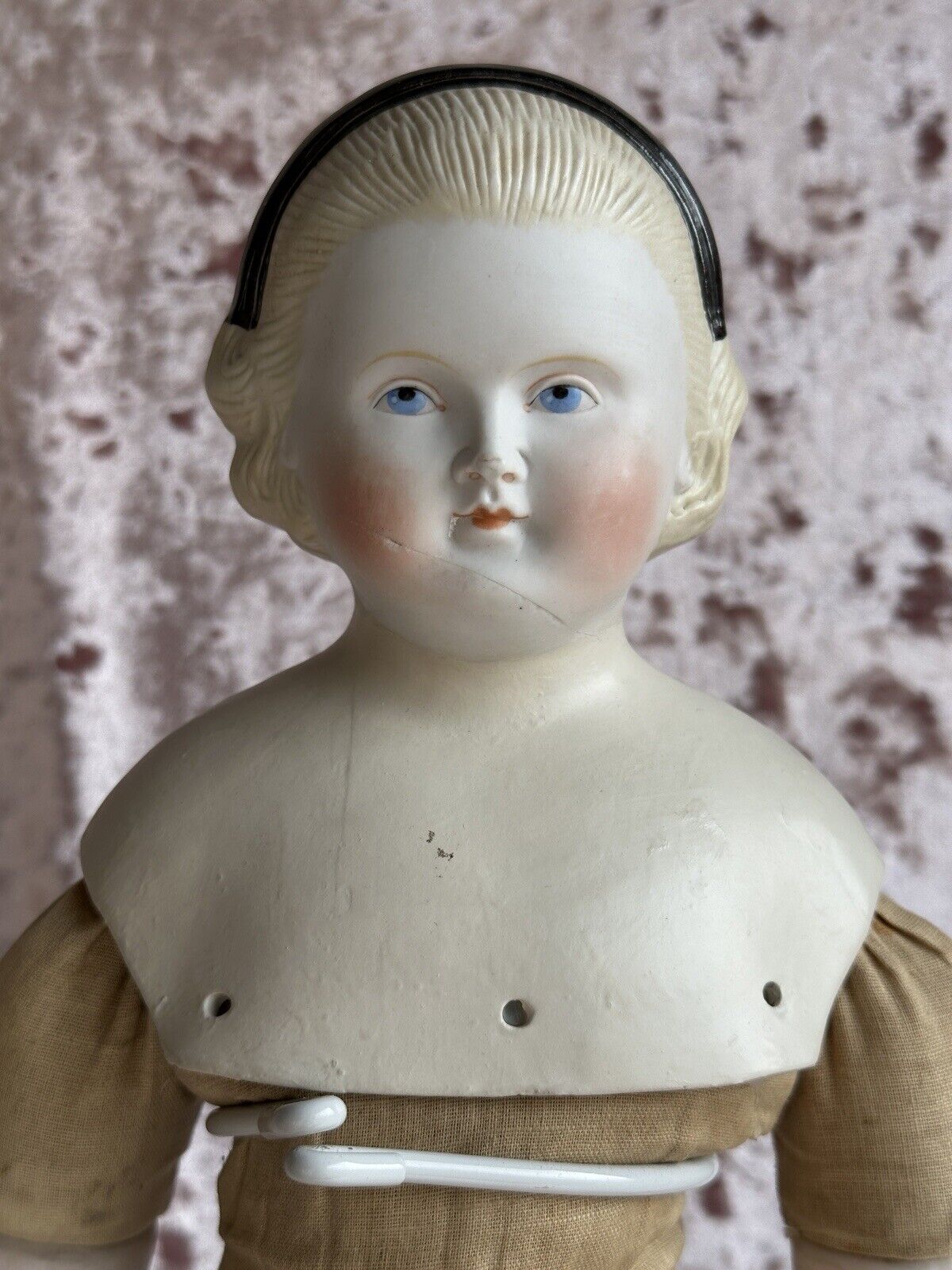 Antique German Large 22” Alice in Wonderland Parian Bisque Head China Doll