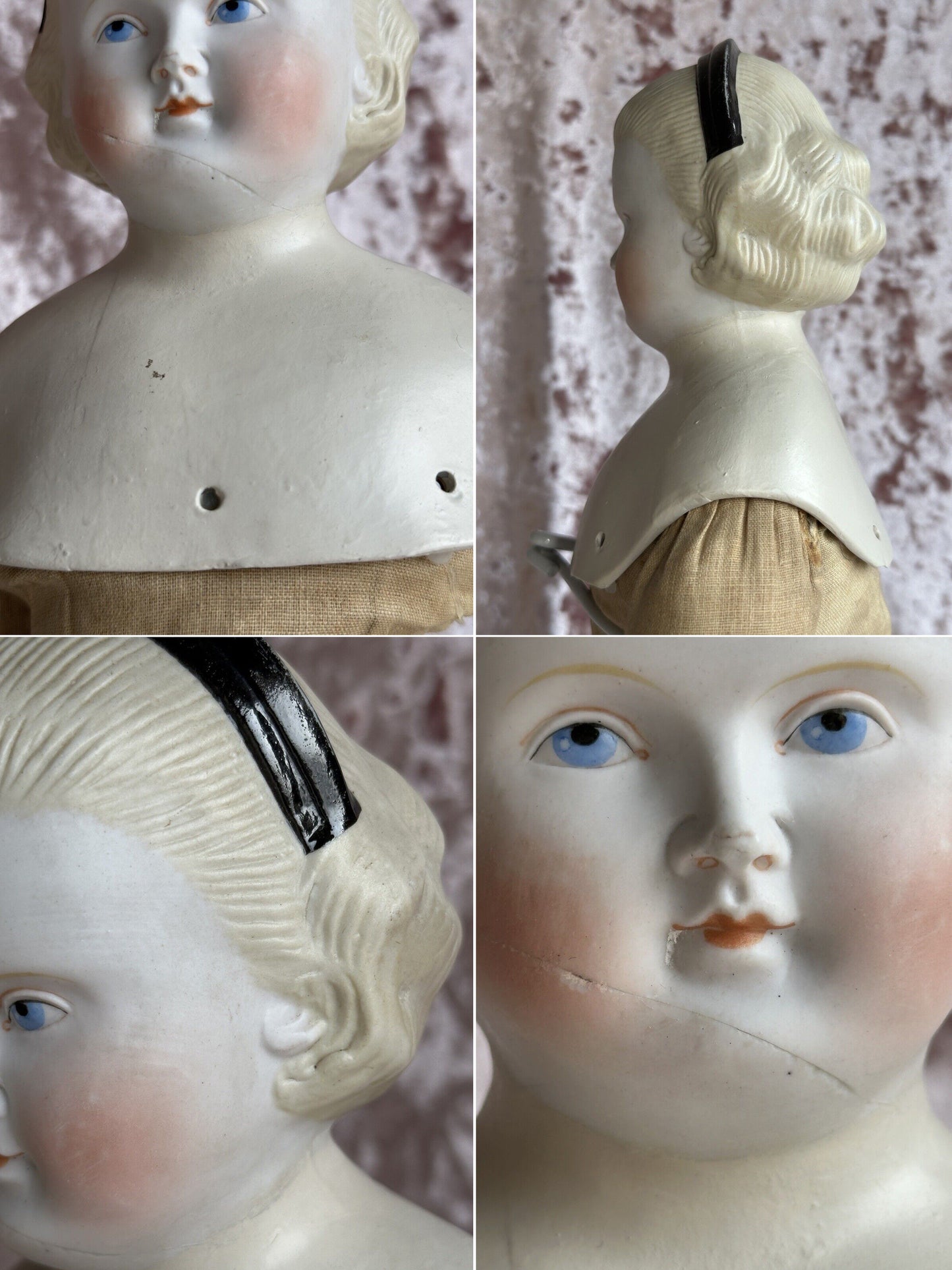 Antique German Large 22” Alice in Wonderland Parian Bisque Head China Doll