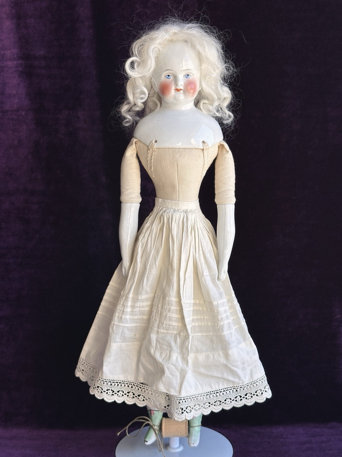 Antique German 175” Biedermeier Bald China Head Fashion Lady Doll