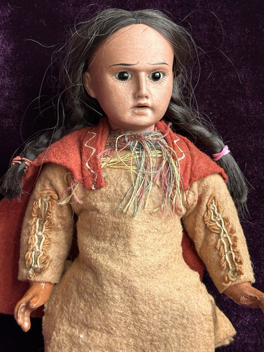 Antique German 10.25” All Original Native American Indian Bisque Head Doll