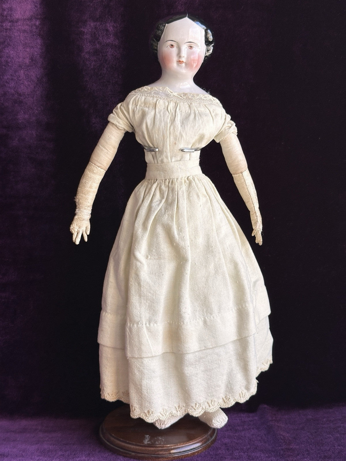 Rare Antique German 18” Kestner (?) Flat Top Highbrow China Doll with Brown Eyes