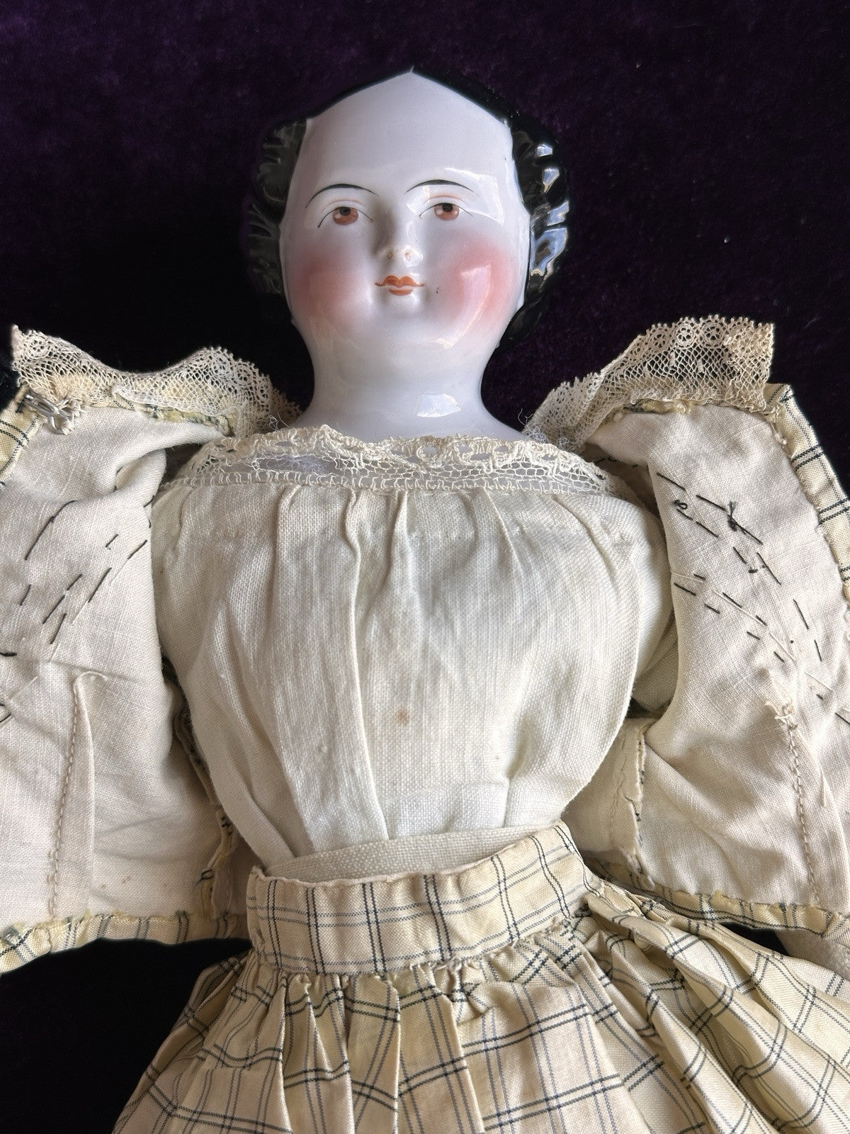 Rare Antique German 18” Kestner (?) Flat Top Highbrow China Doll with Brown Eyes